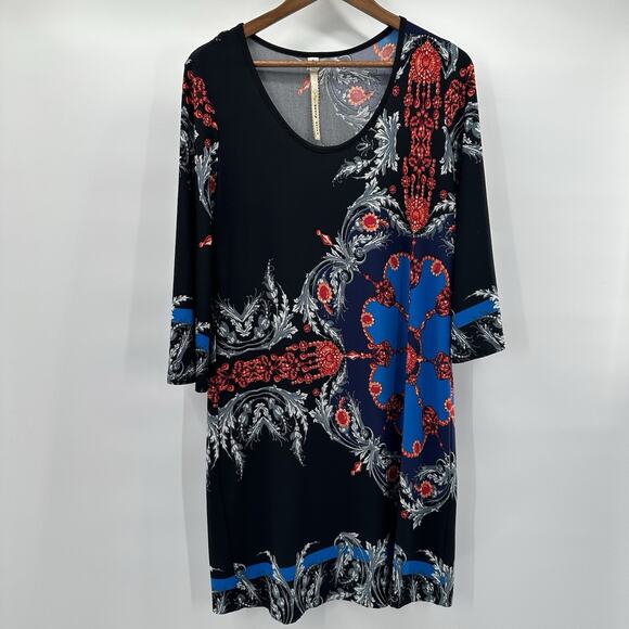 Anthropologie Uncle Frank Dress Womens Small Black Printed Stretch Floral Boho - Picture 1 of 12
